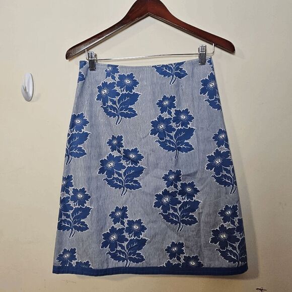 Boden A-Line Floral Stripe Midi Cotton Side Zipped Womens Blue & White Size UK 8 - Picture 1 of 6